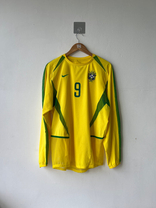 (M) Brazil 2002-04 Home Long Sleeve Player Version Shirt Ronaldo #9