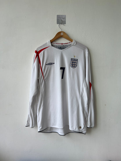 (XL) England 2005-07 Home Long Sleeve Shirt Beckham #7