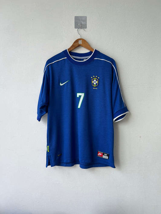 (M fits L) Brazil 1998-00 Away Shirt Ronaldinho #7