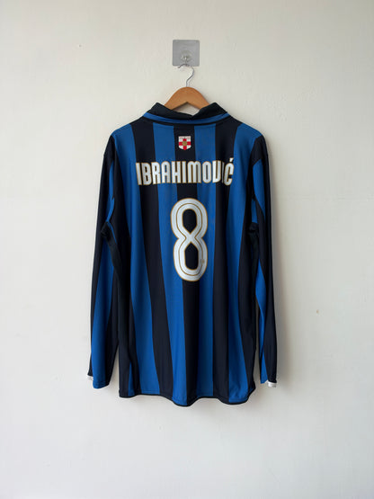 (XL) Inter Milan 2007-08 Home Long Sleeve Shirt Ibrahimovic #8