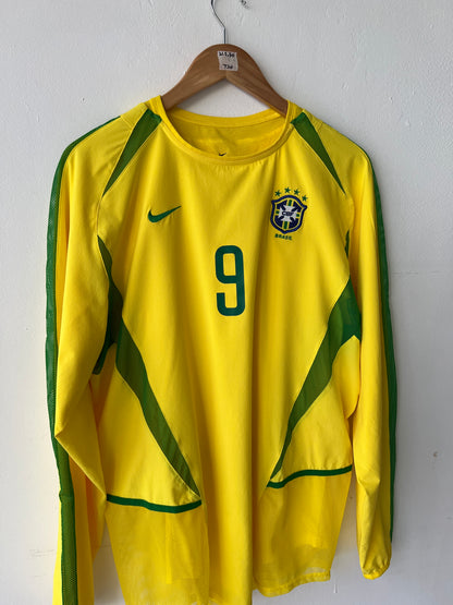 (M) Brazil 2002-04 Home Long Sleeve Player Version Shirt Ronaldo #9