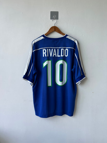 (L fits XL) Brazil 1998-00 Away Shirt Rivaldo #10