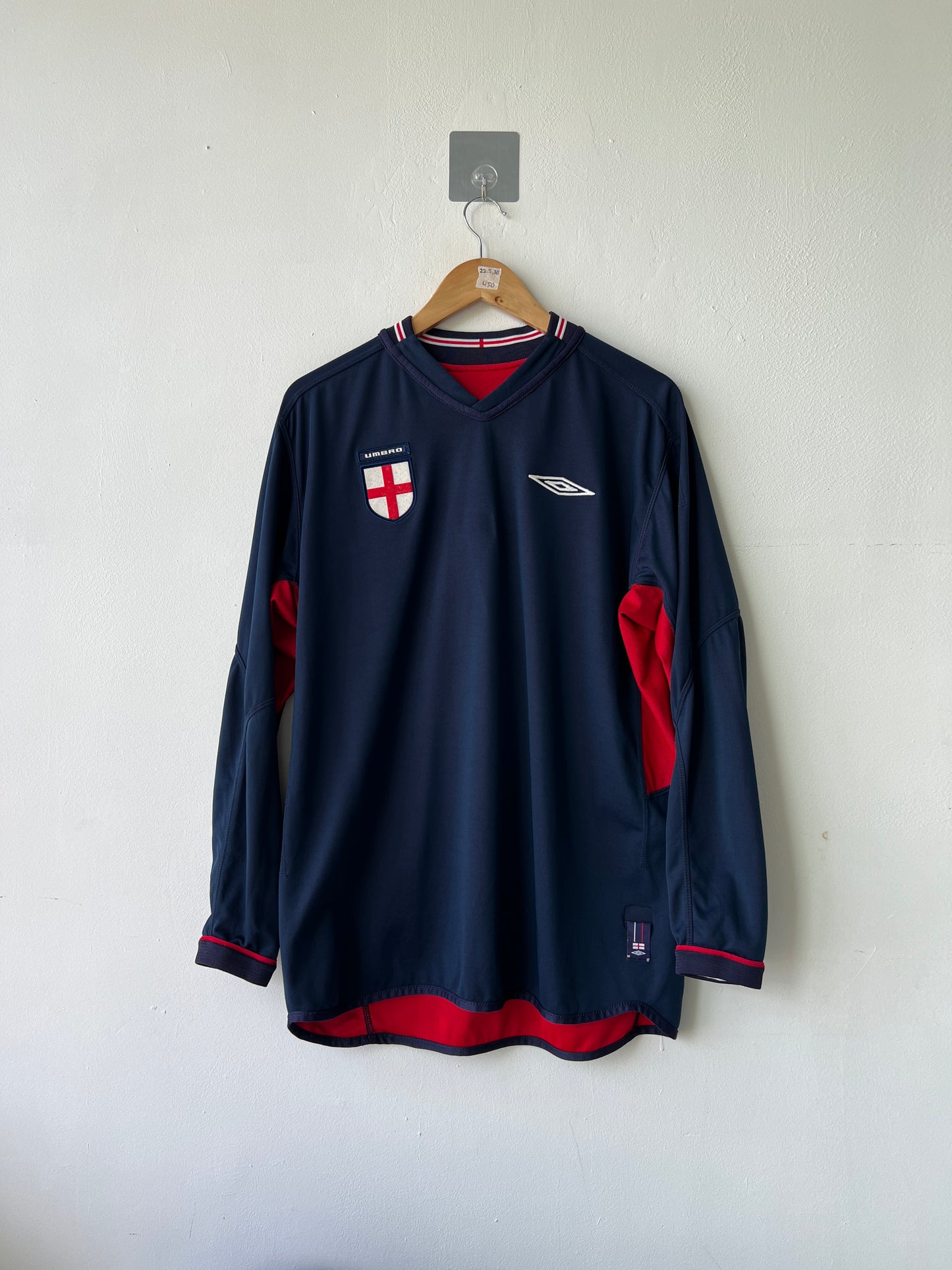 (L) England 2002-04 Away Long Sleeve Shirt Beckham #7 (Rerversible)