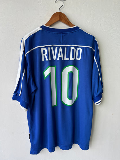 (L fits XL) Brazil 1998-00 Away Shirt Rivaldo #10