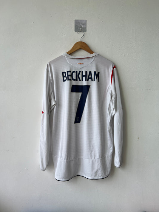 (XL) England 2005-07 Home Long Sleeve Shirt Beckham #7