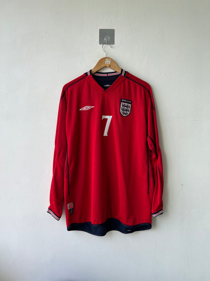 (L) England 2002-04 Away Long Sleeve Shirt Beckham #7 (Rerversible)