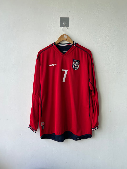 (L) England 2002-04 Away Long Sleeve Shirt Beckham #7 (Rerversible)
