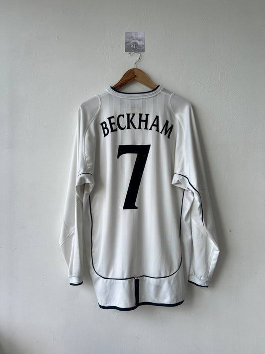 (XL) England 2001-03 Home Long Sleeve Shirt Beckham #7