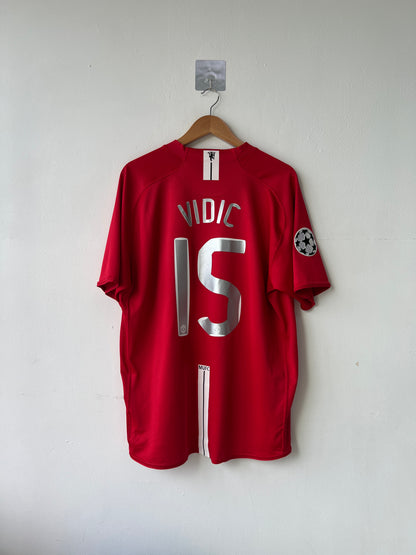 (XXL fits XL) Manchester United 2007-09 Home Shirt Vidic #15