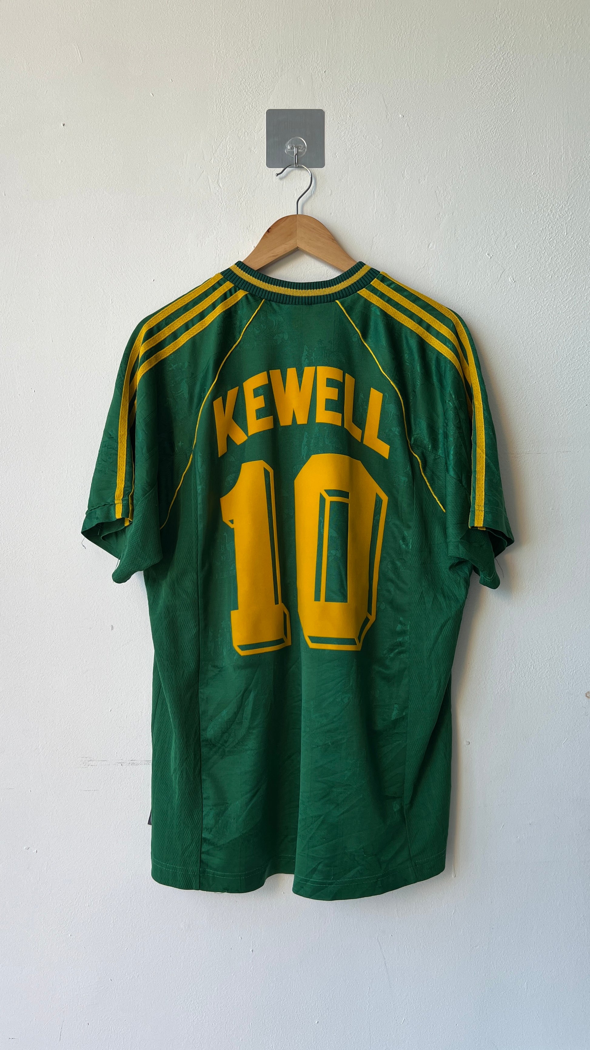 Australia 1999 2000 2001 home shirt with a Harry Kewell nameset-authentic vintage adidas jersey in green and yellow-back view