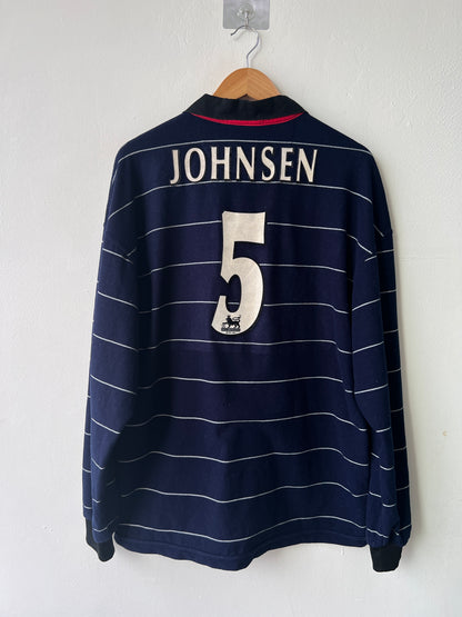 (L fits XL) Manchester United 1999-00 Away Long Sleeve Shirt Johnsen #5