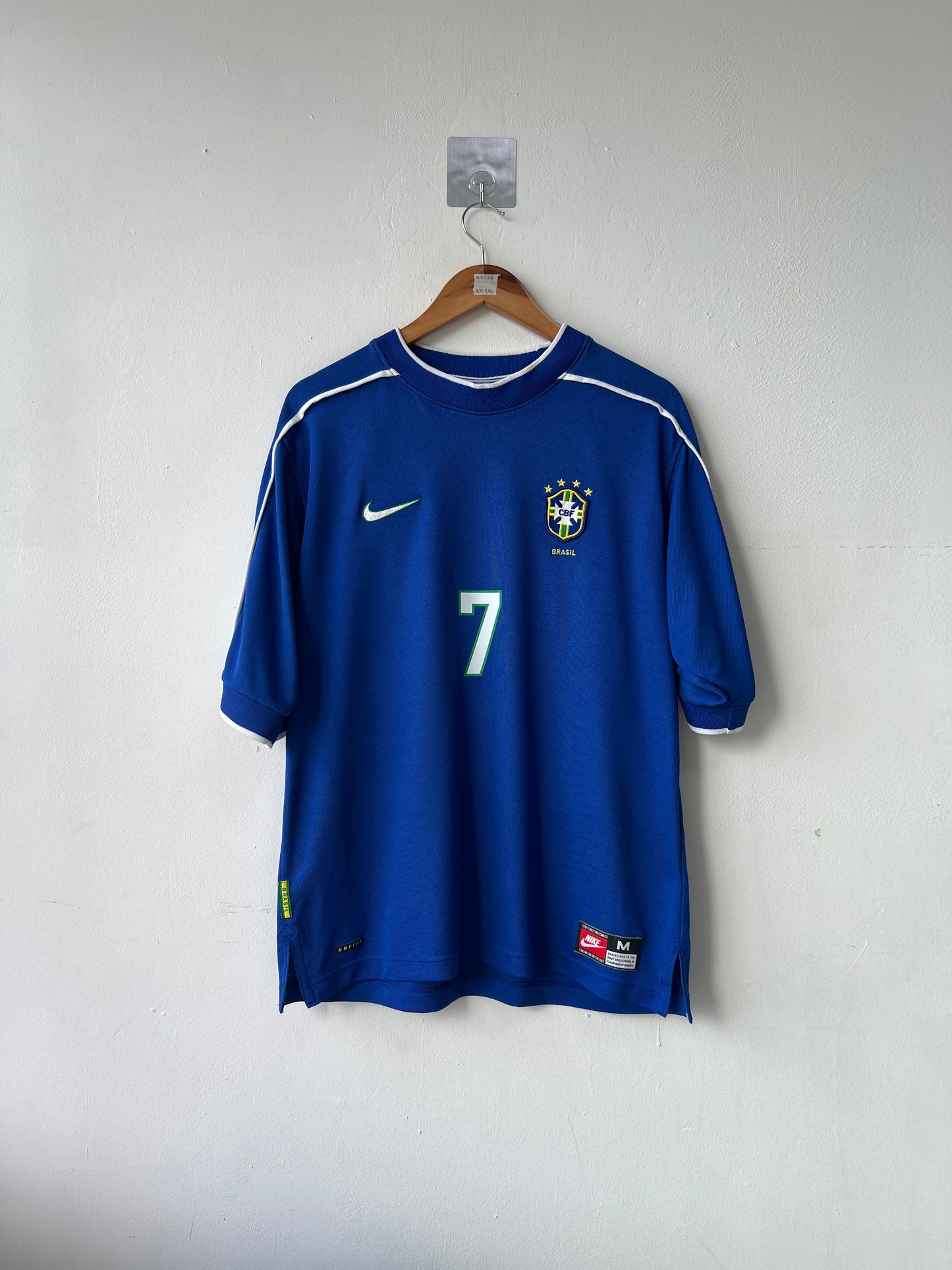 (M fits L) Brazil 1998-00 Away Shirt Ronaldinho #7