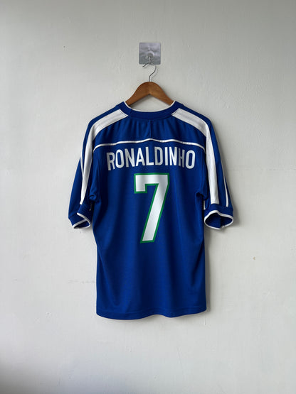 (M fits L) Brazil 1998-00 Away Shirt Ronaldinho #7