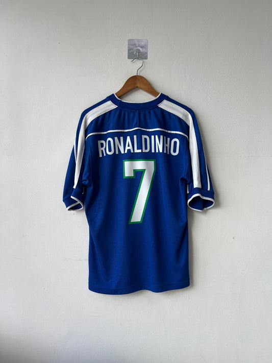 (M fits L) Brazil 1998-00 Away Shirt Ronaldinho #7