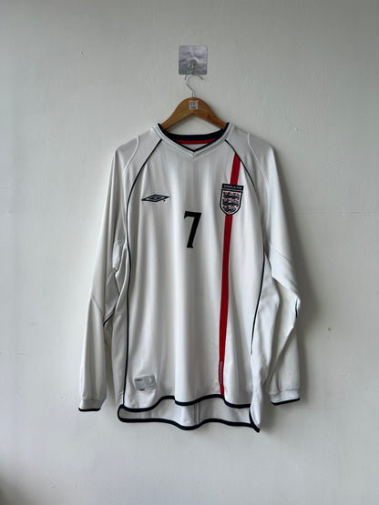 (XL) England 2001-03 Home Long Sleeve Shirt Beckham #7