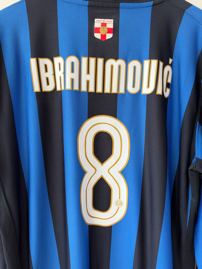 (XL) Inter Milan 2007-08 Home Long Sleeve Shirt Ibrahimovic #8