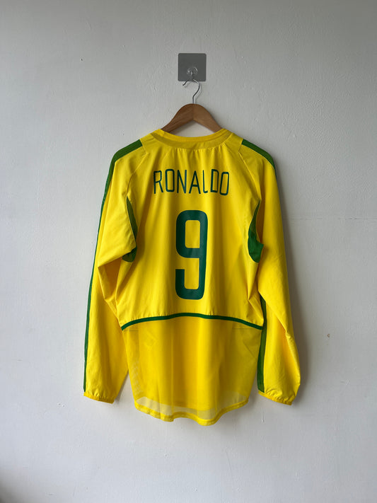 (M) Brazil 2002-04 Home Long Sleeve Player Version Shirt Ronaldo #9