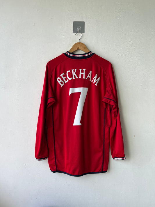 (L) England 2002-04 Away Long Sleeve Shirt Beckham #7 (Rerversible)