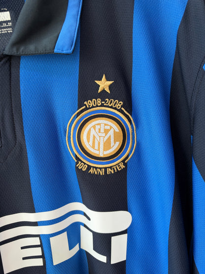 (XL) Inter Milan 2007-08 Home Long Sleeve Shirt Ibrahimovic #8