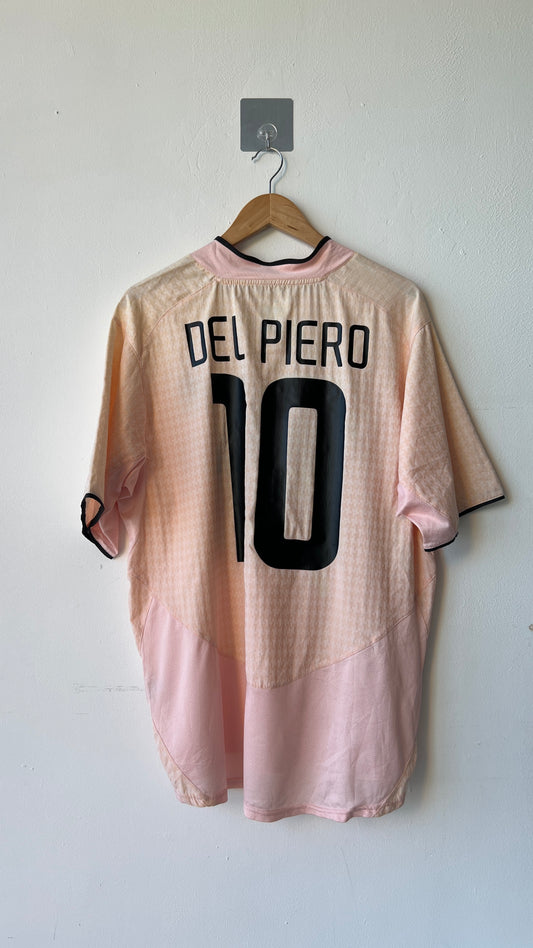 Juventus 2003 2004 away shirt with a del piero nameset - authentic vintage nike jersey in pink - back view