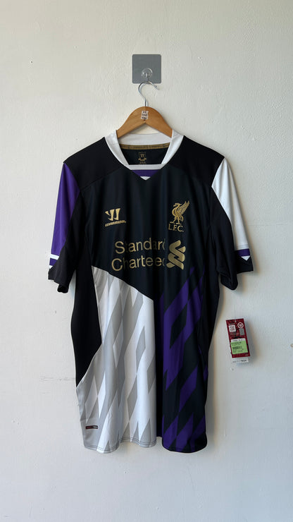 Liverpool 2013 2014 third 3rd shirt with a luis suarez nameset-authentic vintage warrior in black white purple-front view